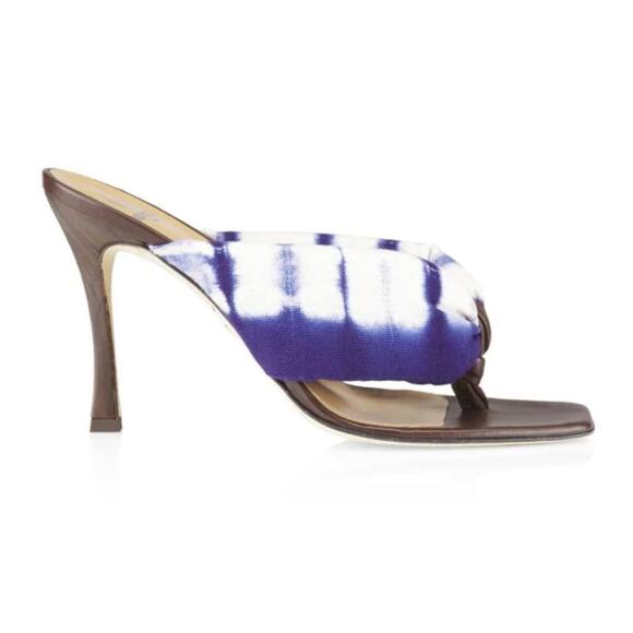 Brothers Vellies Togo Tie-Dye High-Heel Sandals Indigo Batik Textile Size 9 NIB - Picture 1 of 15
